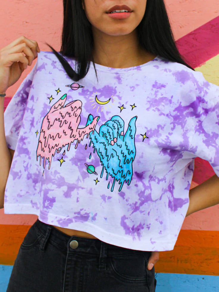 Ladies fashion casual purple hand tie dye printed T-shirt