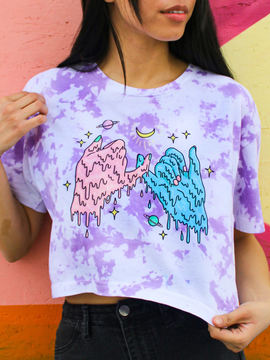 Ladies fashion casual purple hand tie dye printed T-shirt