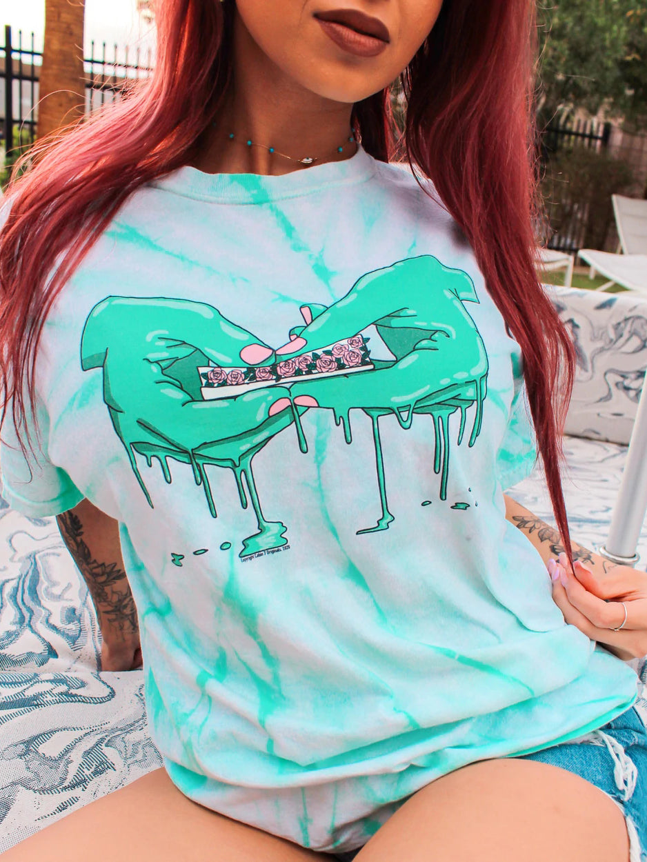 Ladies green casual tie-dye printed T-shirt