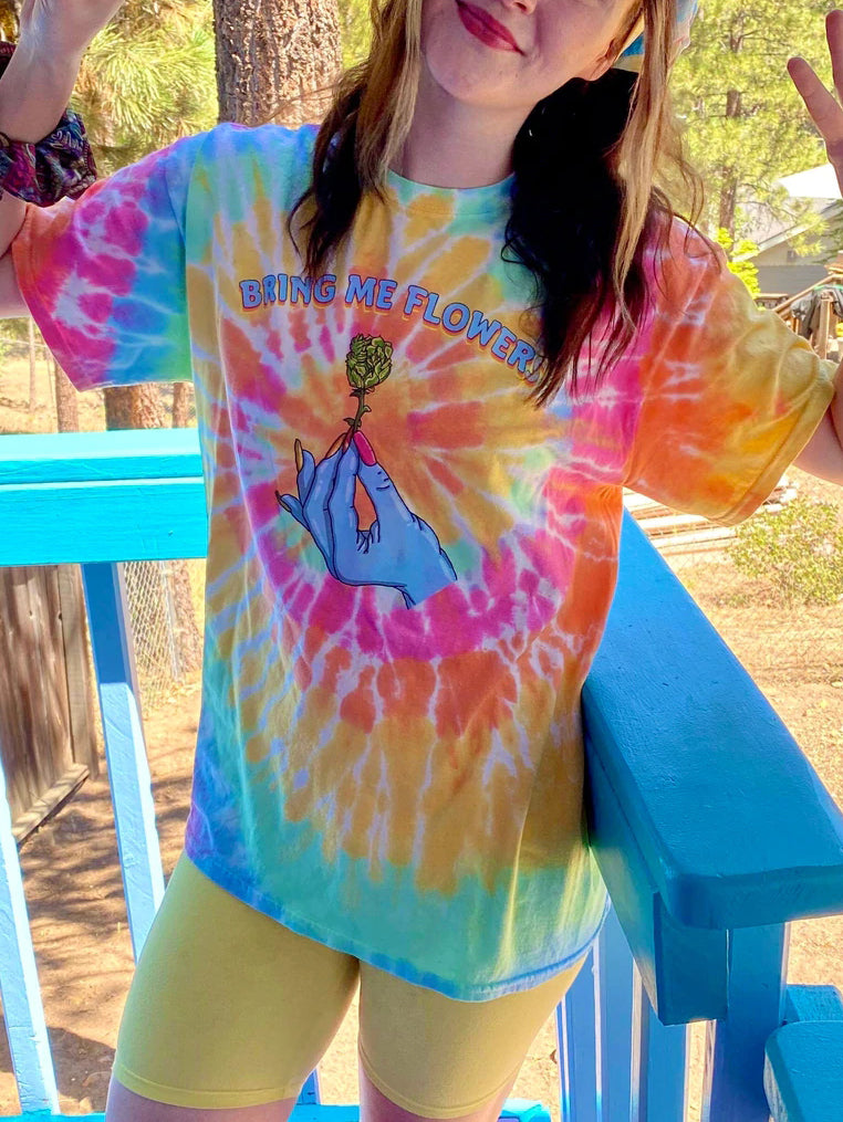 Ladies multicolor casual rose tie-dye printed T-shirt