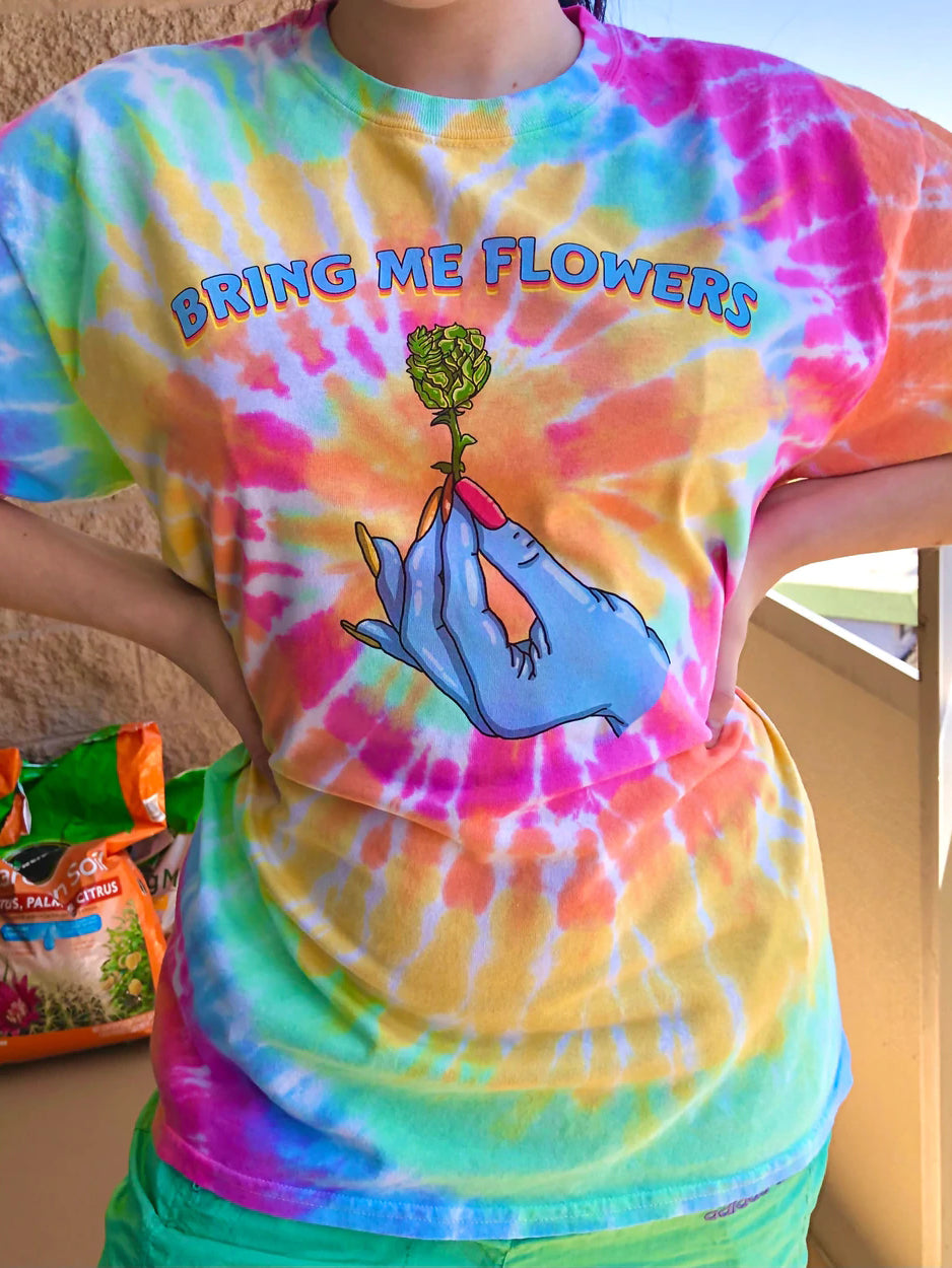 Ladies multicolor casual rose tie-dye printed T-shirt