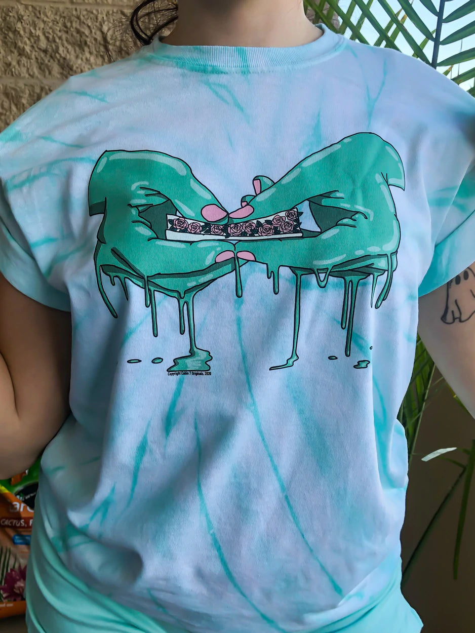 Ladies green casual tie-dye printed T-shirt